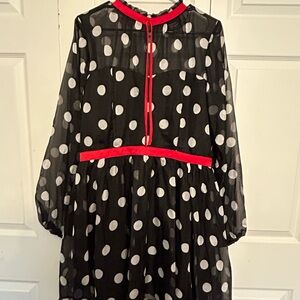 Chic Black Polka Dot Dress with Red Accents